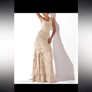 JJs House Champagne One-Shoulder Dress